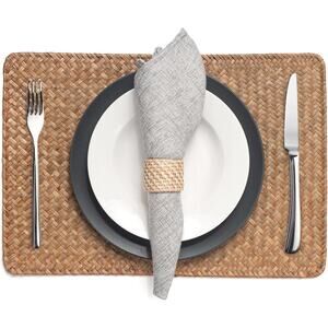 12 Pack Rectangular Woven Placemats, Rattan Wicker Table Mats, 17" x 12"